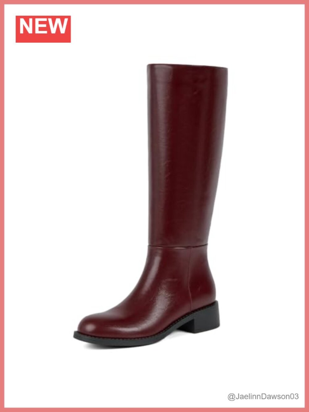 Faux Leather Knee High Riding Boots Low Block Heel Round Toe Side Zip